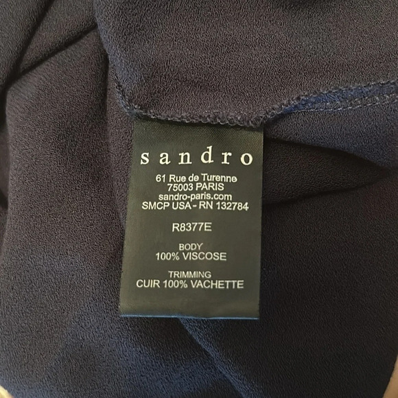 Sandro Navy Blue Scoop Neck Short Sleeve Dress Lace Up Back FF - Picture 4 of 4